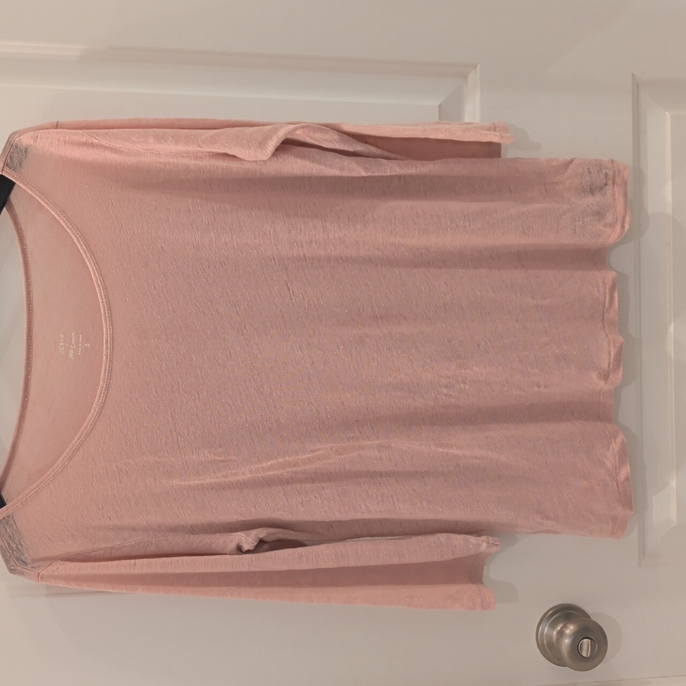 J. Crew 100% Linen Light Pink 3/4 Long Sleeve Tee With Round Neck